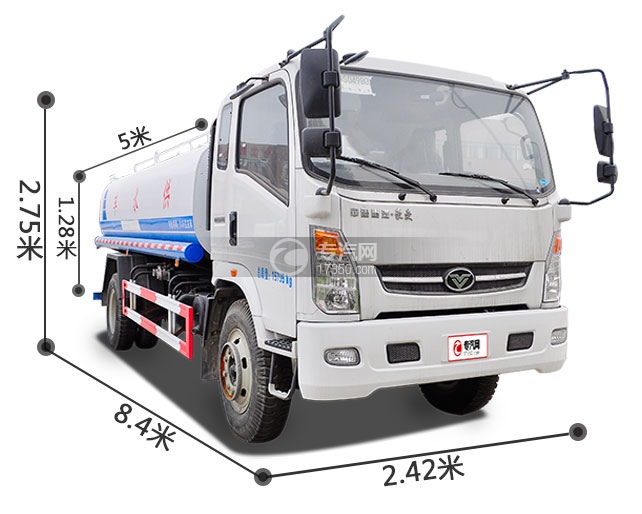 重汽豪曼9方洒水车尺寸图