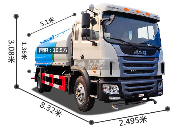 江淮格尔发单桥国五10.9方洒水车尺寸图