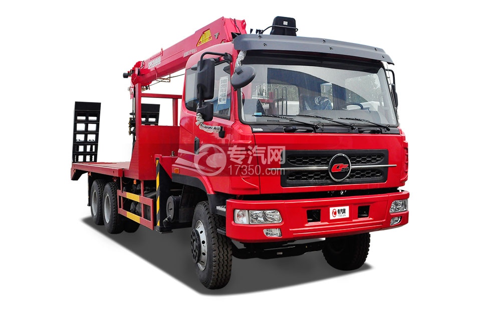 楚风后双桥30吨平板带吊运输车