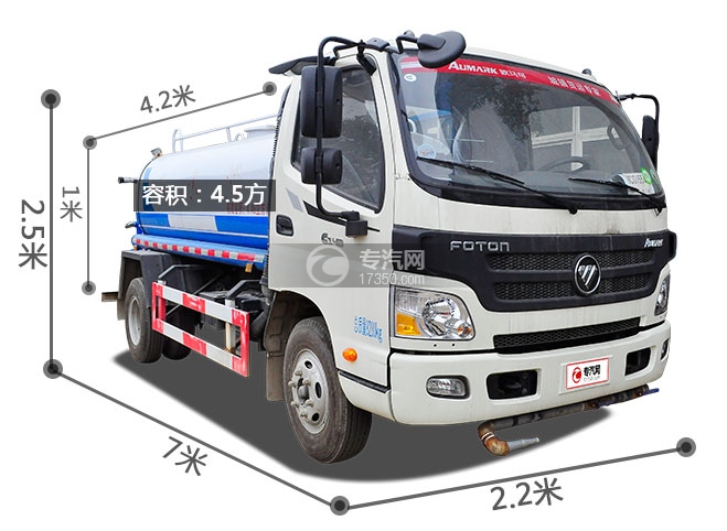福田欧马可国五4.5方洒水车尺寸图