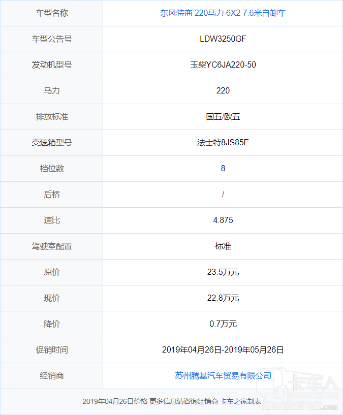 东风特商小三轴7.6米平板自卸售22.8万