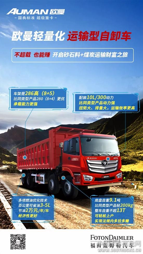 不超载也能赚 欧曼轻量化运输型自卸车开启砂石料与煤炭运输财富之旅