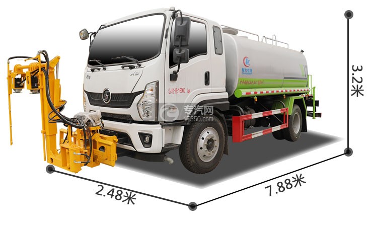 陕汽轩德X9国六10.32方洒水车带护栏清洗架左前图