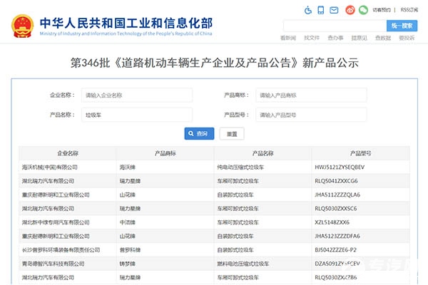 第346批次环卫垃圾车统计