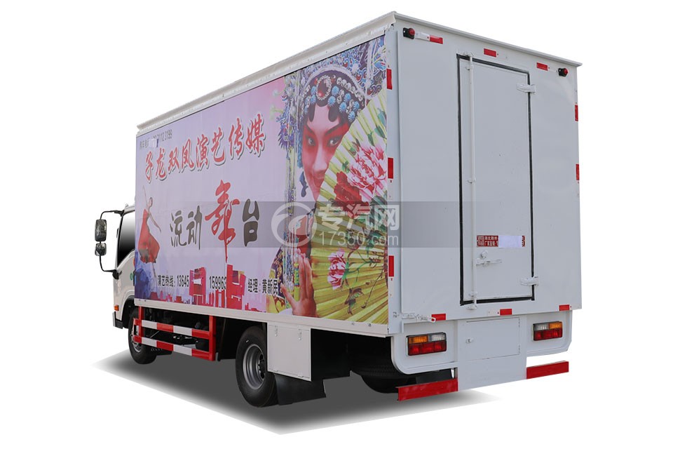 大运新奥普力国六黄牌流动舞台车左后图